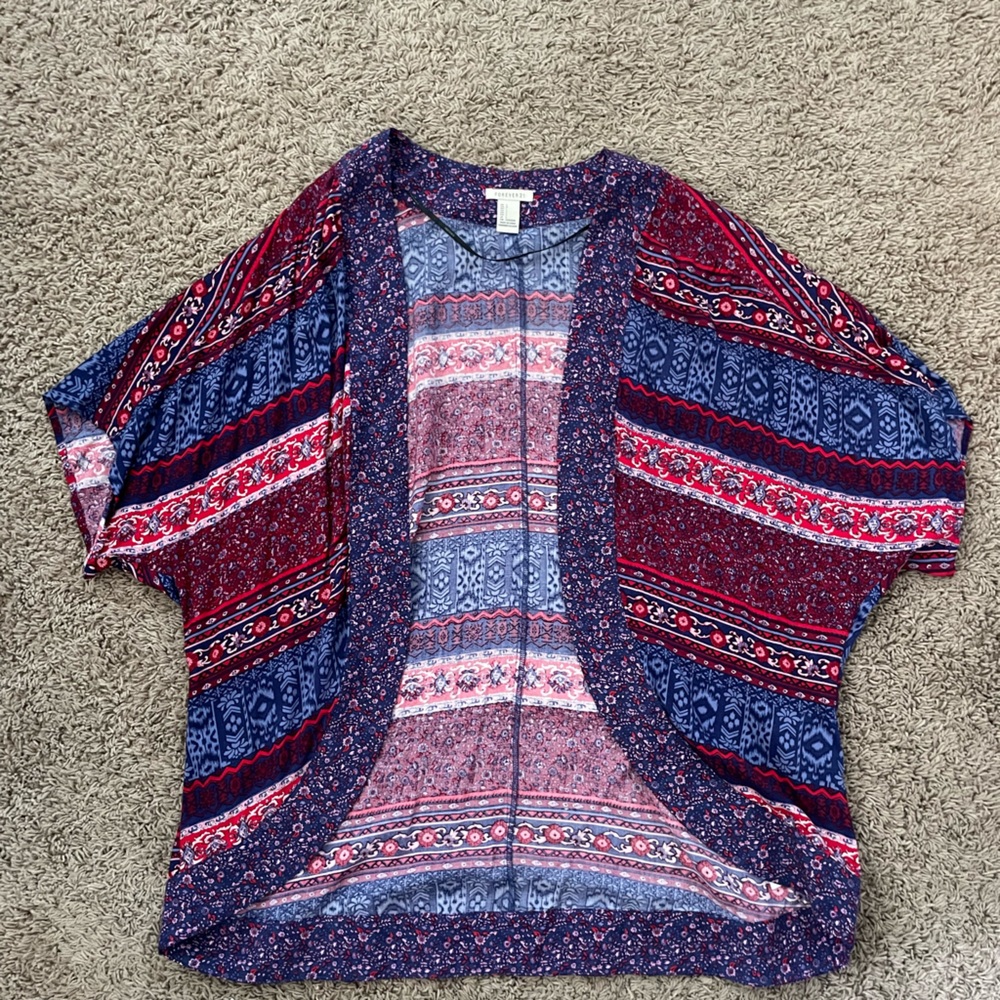 Forever 21 Red and Blue Patterned Open Front Kimono